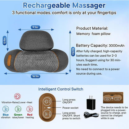 3-in-1 Heated Neck Massager Pillow – Vibration & Traction