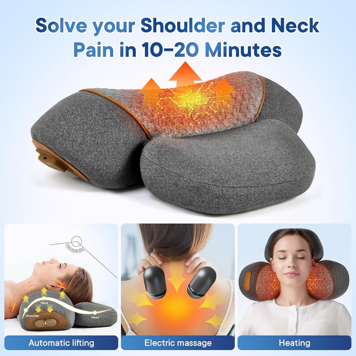 3-in-1 Heated Neck Massager Pillow – Vibration & Traction